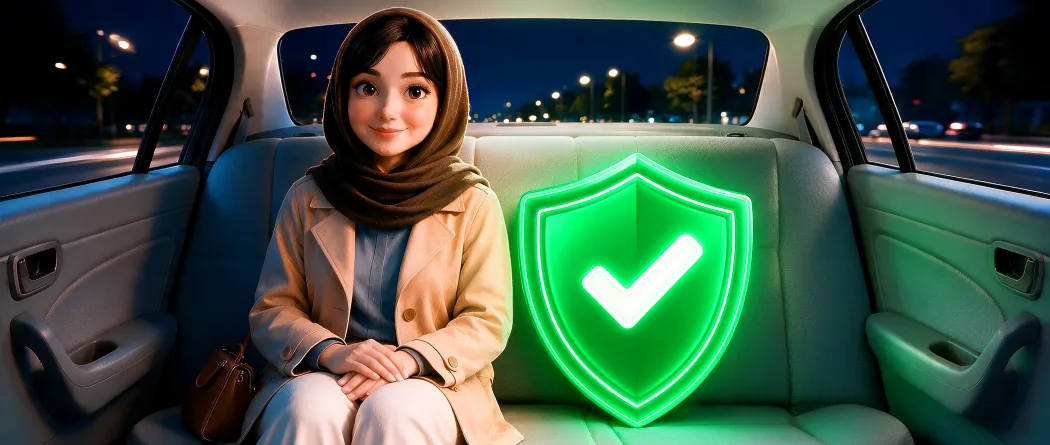 مسافر زن در صندلی عقب خودرو در کنار نشان سپر امنیت
